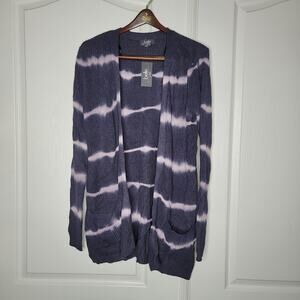 Belle by Belldini Tie Dye Striped Cardigan Sweater XL/Extra Large Navy White NWT